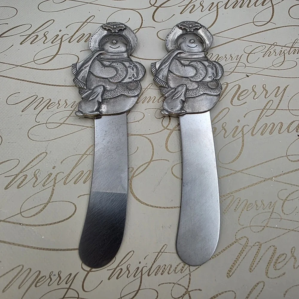 Santa Sheffield England Cheese Butter‎ Appetizer Spreader Knife Set Christmas 5